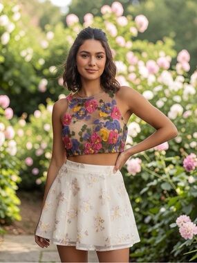 I.D. SARRIERI Wonderland Delights Tuscan Summer Floral Embroidered Mesh bra top